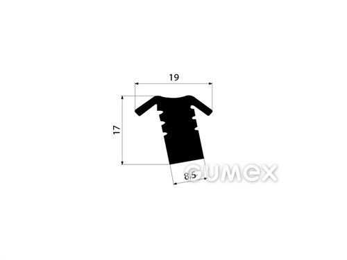 Gumový profil tvaru "T", 17x19/8,5mm, 70°ShA, EPDM, -40°C/+100°C, čierny